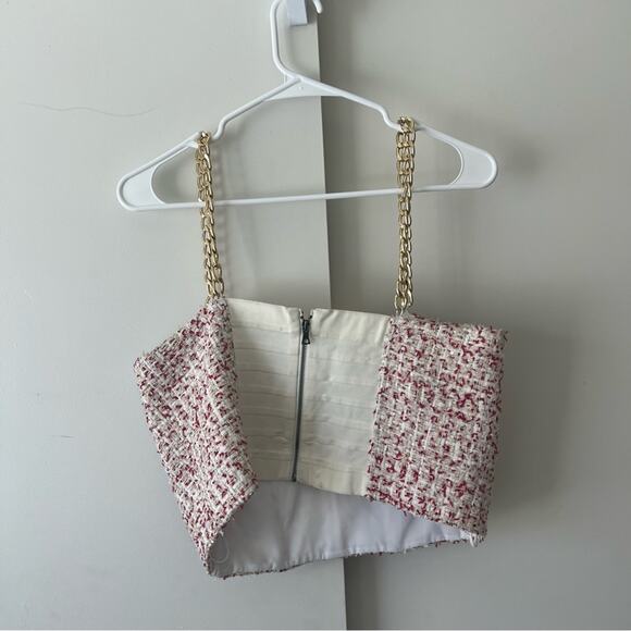 NEW Alice + Olivia Cristi Chain Tweed Crop Top Bustier Pink White US 14 $295 - Picture 11 of 12